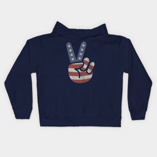 Peace Love Hand USA Flag Vintage Solid Kids Hoodie